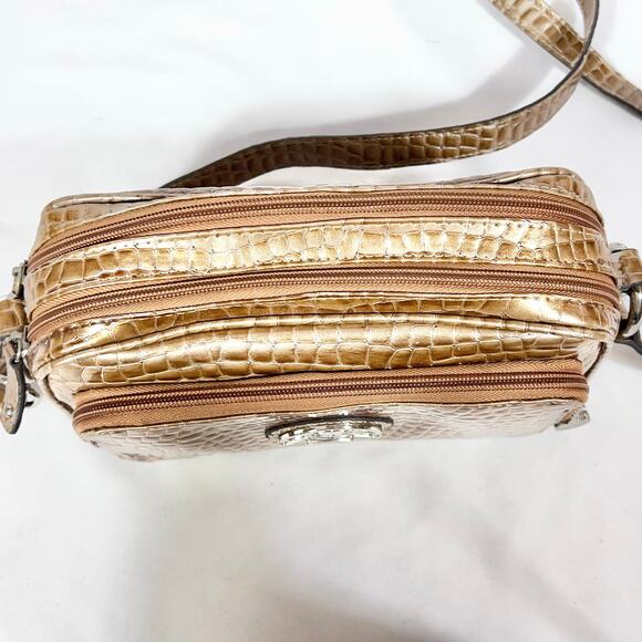 Kathy Van Zeeland Purse Bag Pocketbook Golden Honey Croc Embossed Organizer - Picture 6 of 16